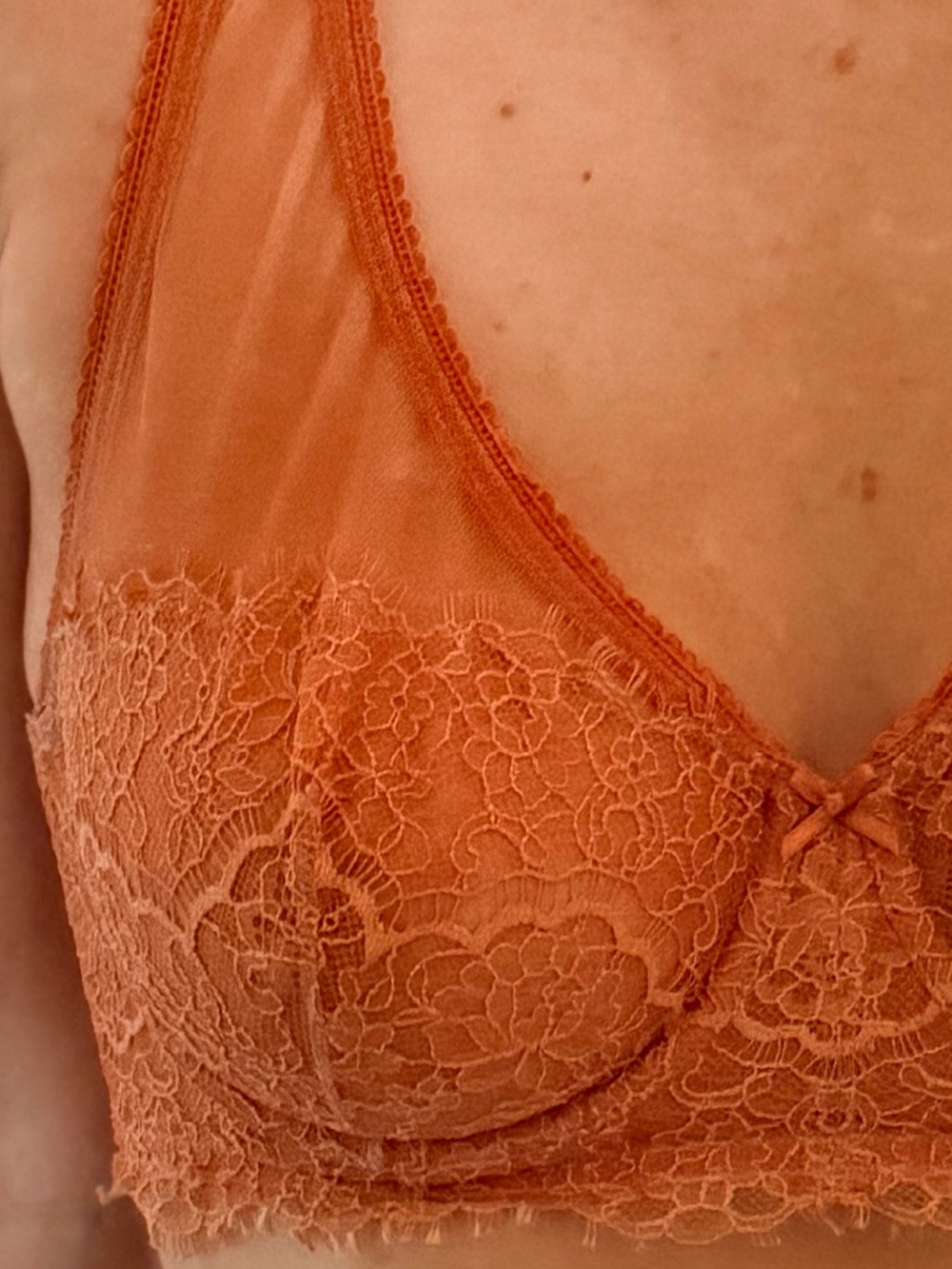 Victoria’s Secret underwire Sheer Lace Underwire Orange 36C Bra